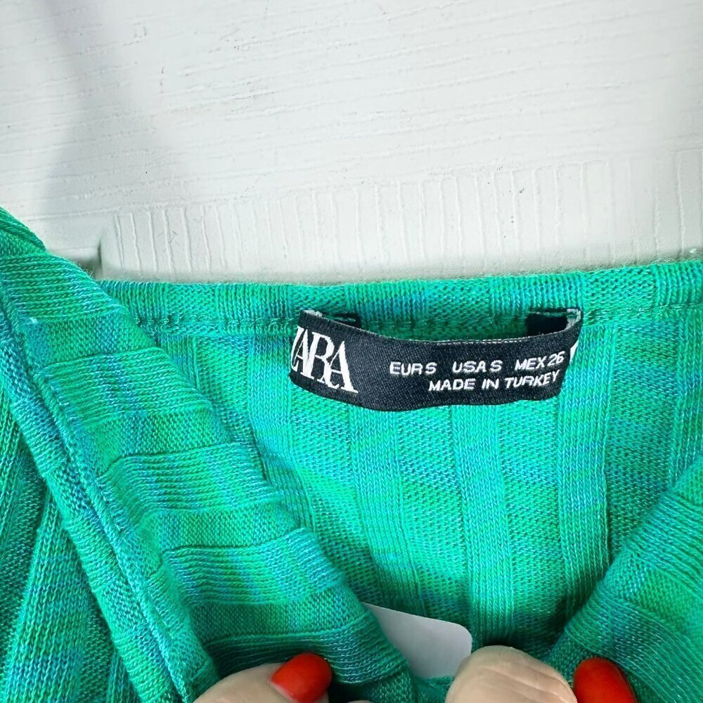Zara Blue Green Strappy Ribbed Knit Cut Outs Midi Bodycon Dress Small - Picture 10 of 13